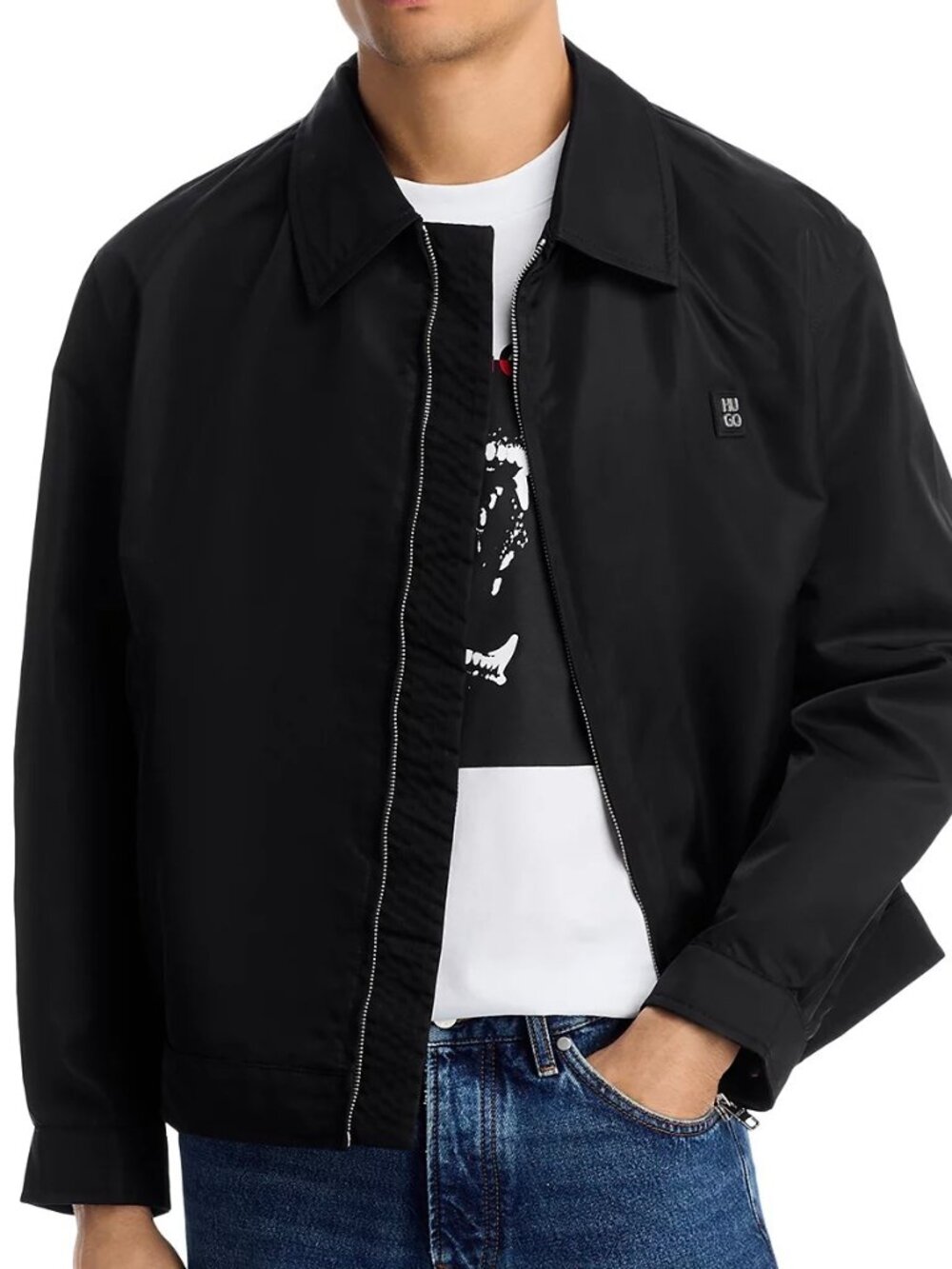 Hugo Boss Men's HUGO Belto Full Zip Windbreaker Polyamide Jacket Pockets Black